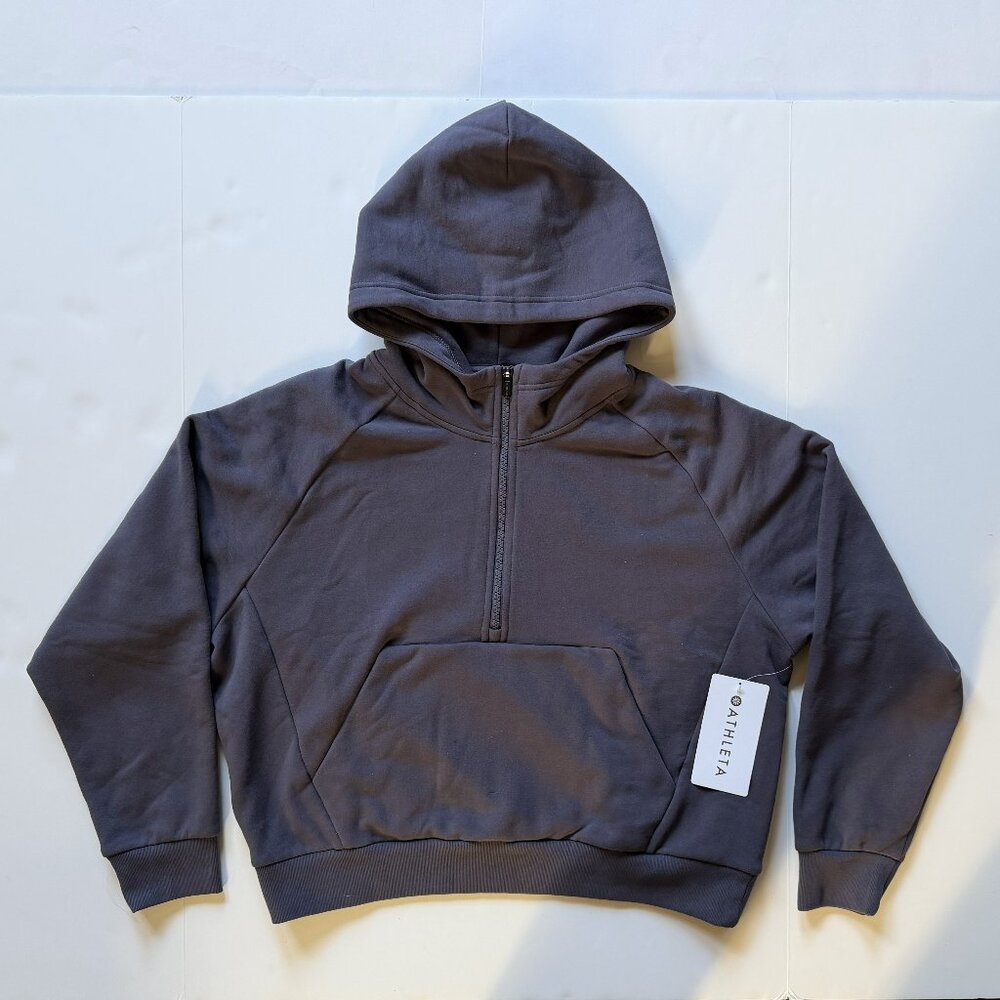 ATHLETA Forever Fleece 1/2 Zip Hoodie Size L NEW NWT Sweatshirt Twilight Purple - Picture 7 of 15